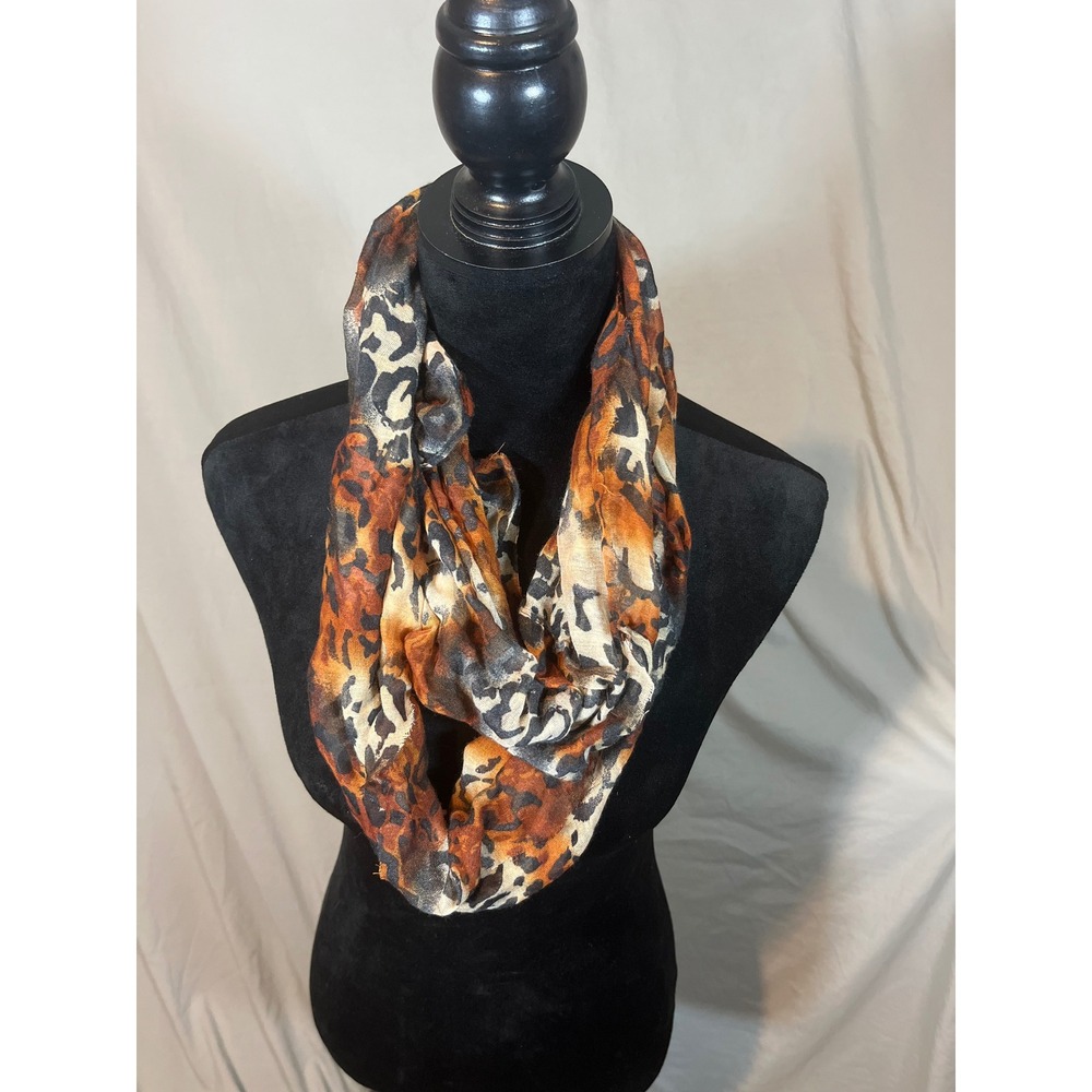Leopard Print Infinity Scarf Rust‎ Orange Black Animal Print Lightweight Loop